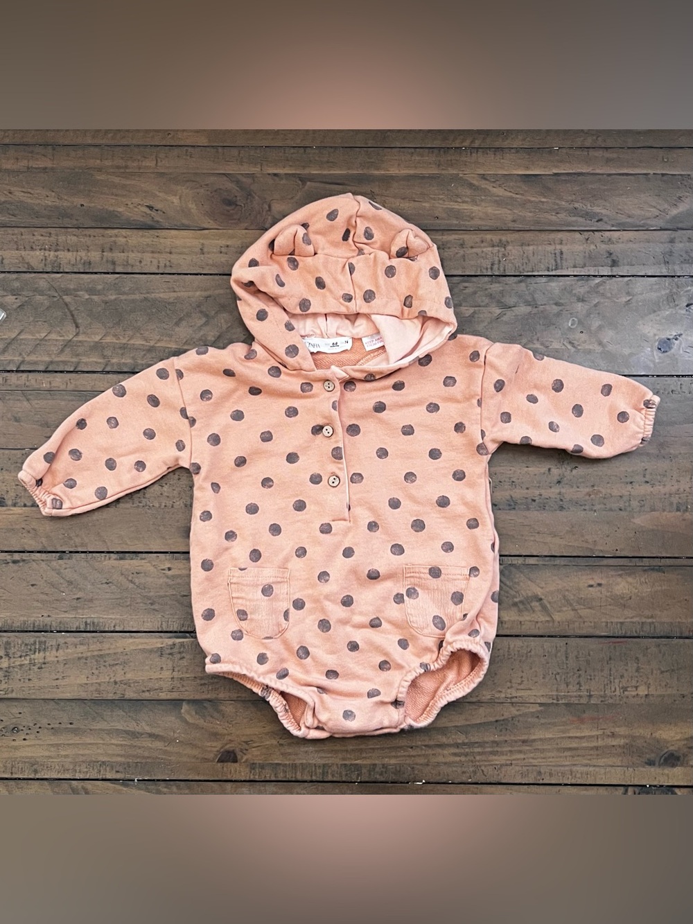 Zara Peach Polka Dot Hooded One-Piece